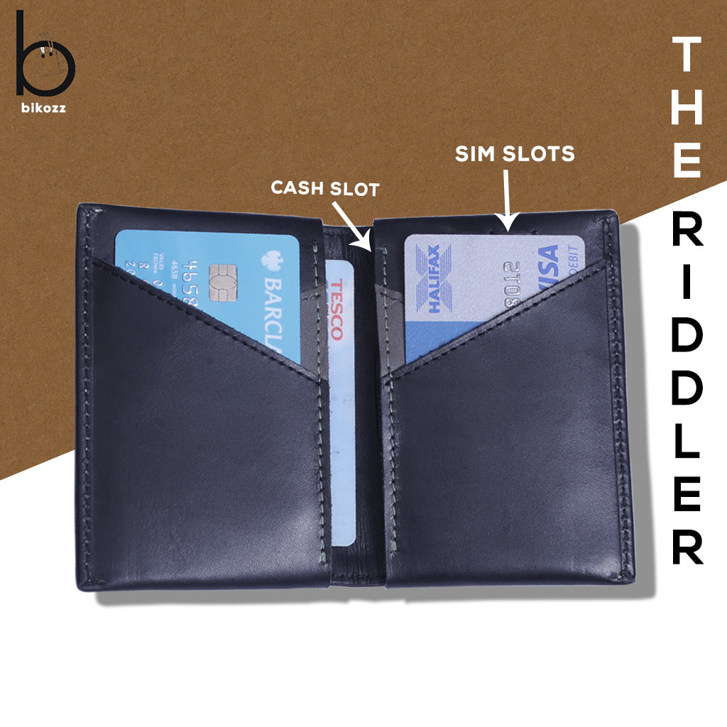 The Riddler Leather Men Wallet (medium-long) black - BIKOZZ