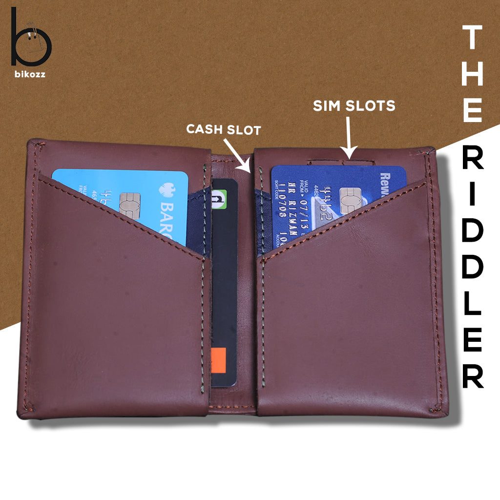 The Riddler Leather Men wallet (medium-long) Tan brown - BIKOZZ